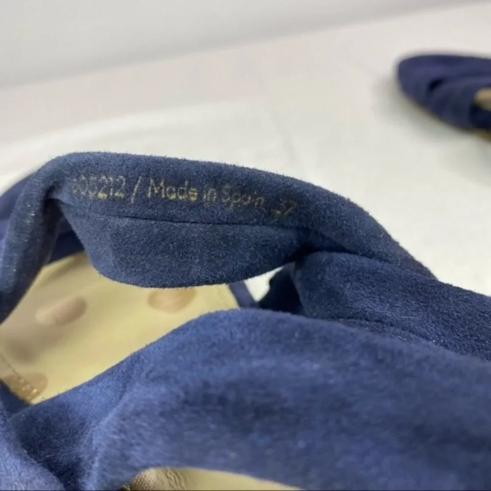 Boden Blue Suede Slingback Strappy Leather Espadrille Flat Sandals 37/6